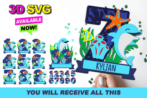 Dolphin Numbers Topper: 3D SVG for Birthdays