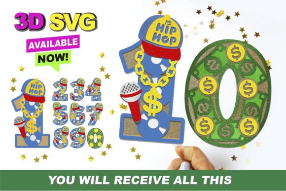 Hip Hop Numbers 3D SVG: Bold Graphics for Crafts