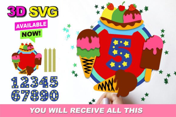 Ice Cream Cake Topper 3D SVG for Birthdays