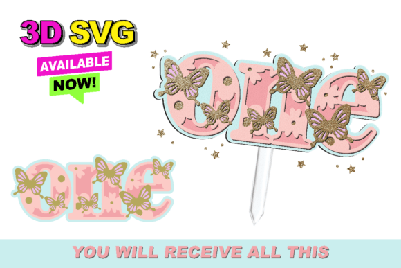 One Butterfly Birthday Cake Topper 3D SVG Shapes