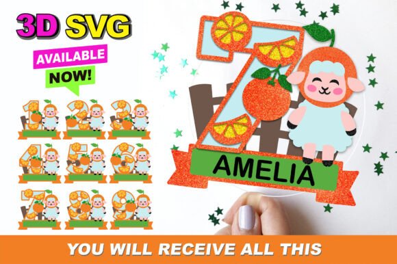Orange Baby Sheep 3D SVG for Birthdays