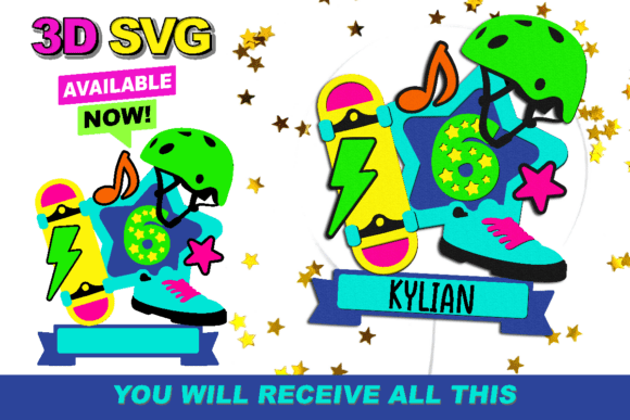 Skateboard Cake Topper 3D SVG for Birthdays